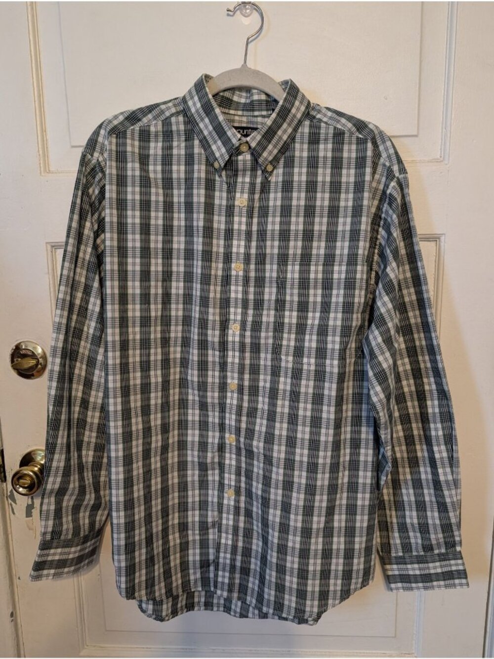 Men's Puritan Green Blue Plaid Wrinkle-resistant Button-down Shirt Size M 38/40